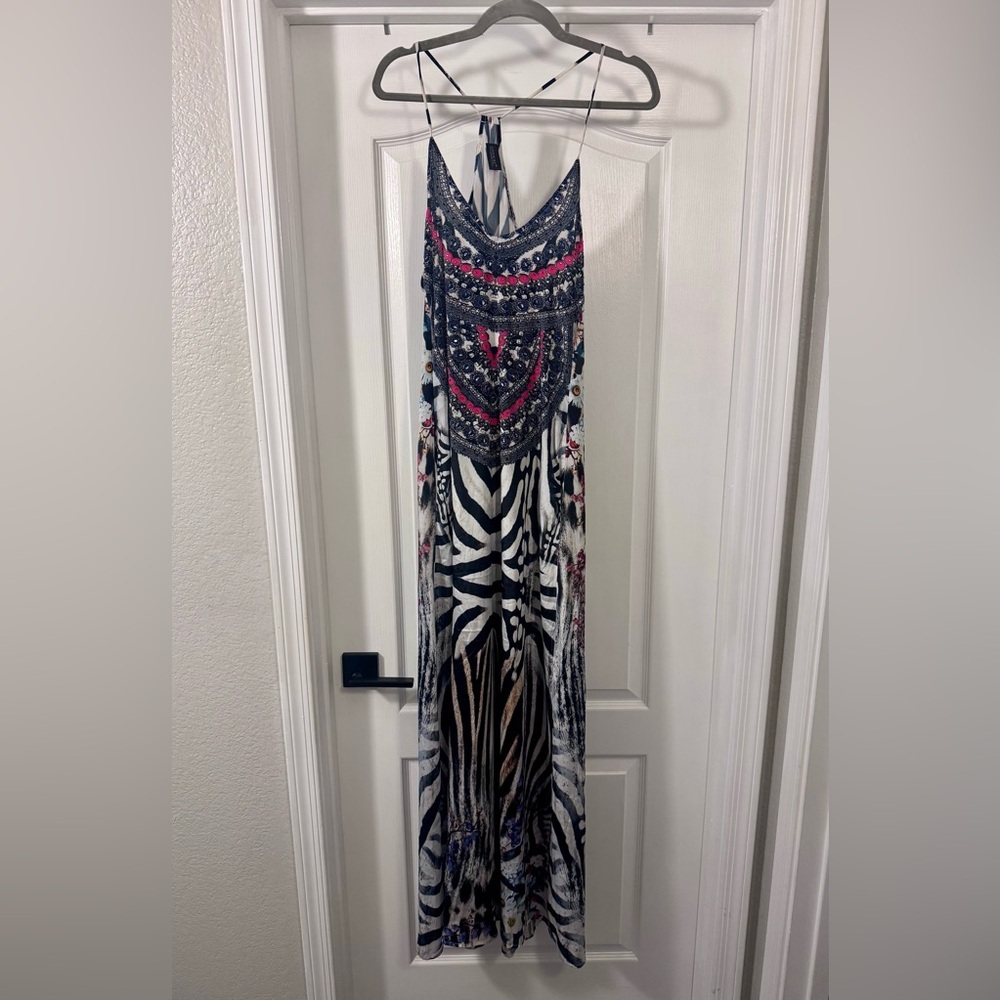 Black & White Maxi Dress with Pink Accents